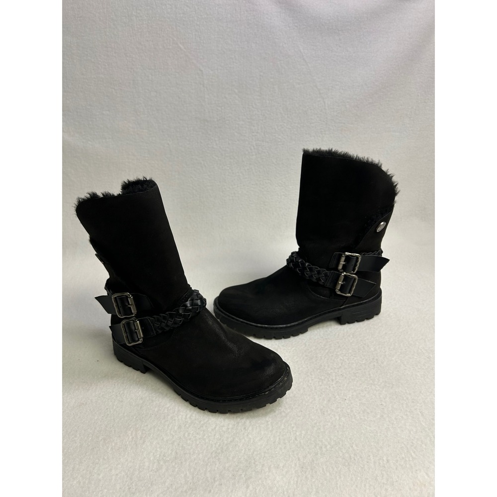 Edgy Biker Goth Blowfish Malibu Womens Size 8 Black Faux Fur Lined Moto Boots